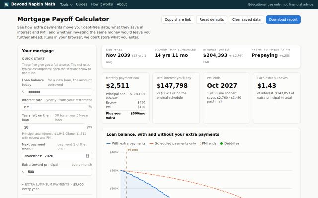 Screenshot of the Mortgage Payoff Calculator