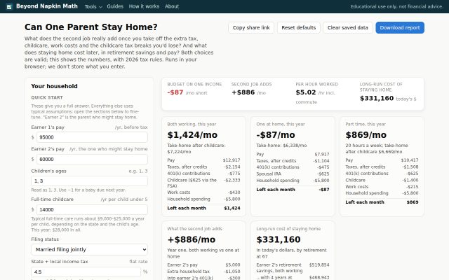 Screenshot of the Can One Parent Stay Home?